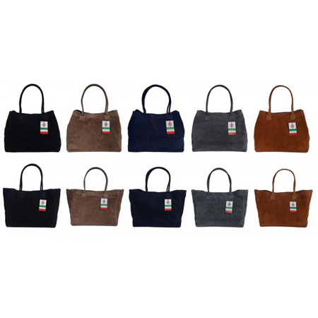 Torba XL A4 Vera Pelle - Szara, Naturalna Skóra Zamszowa, Made in Italy