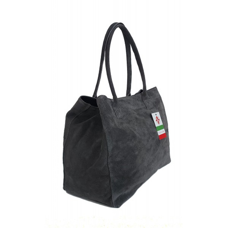 Torba XL A4 Vera Pelle - Szara, Naturalna Skóra Zamszowa, Made in Italy