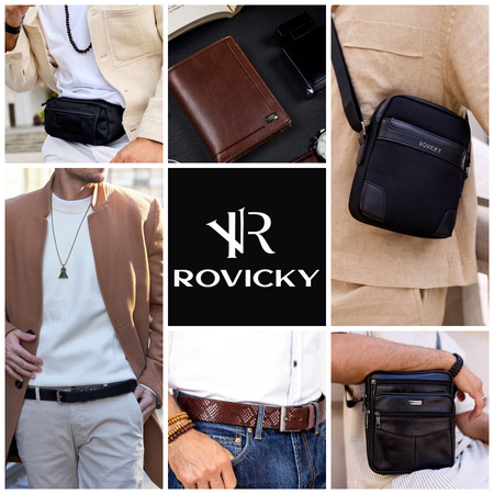 Portfel męski skórzany czarny Rovicky z zatrzaskiem i RFID