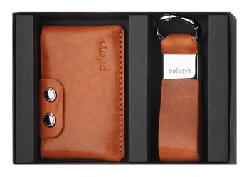 Portfel HOBBY w zestawie z brelokiem ze skóry Nomad koniak