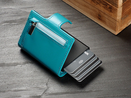 Portfel SOHO Zip wykonany z delikatnej, ekskluzywnej skóry Italia turkusowy