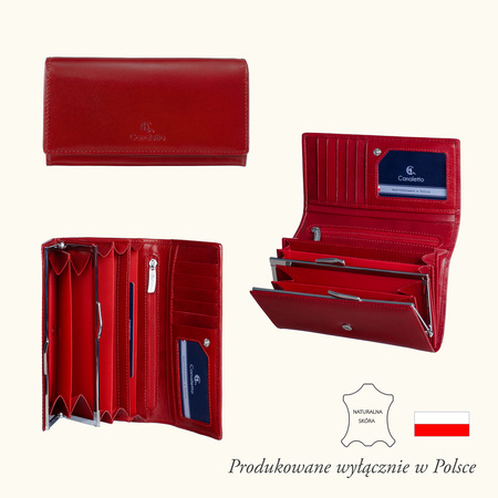Portfel skórzany Canaletto w eleganckim czerwonym kolorze z RFID