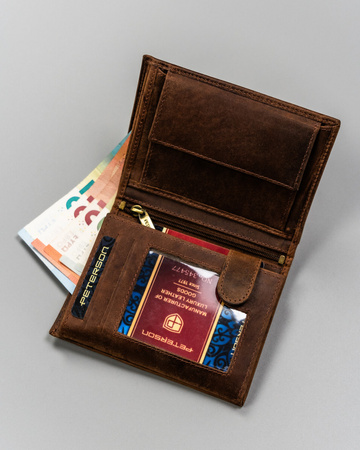 Portfel męski skórzany Peterson - Duży, pionowy, z RFID i kieszonką na monety