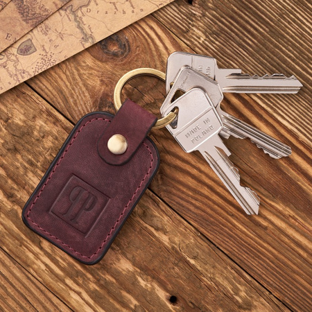 Breloczek do kluczy skórzany czerwony vintage prostokątny Paolo Peruzzi T-86-HCH