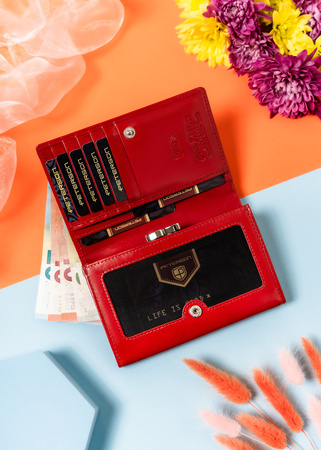 Portfel damski Peterson RFID z naturalnej skóry w kolorze czerwonym