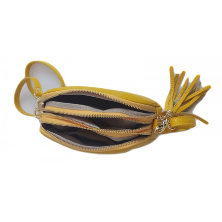 Listonoszka skórzana z frędzlami, złote okucia, żółta Vera Pelle