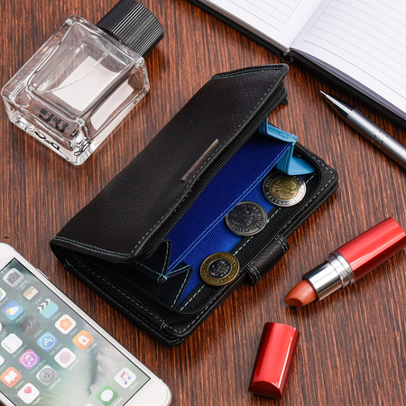 Portfel damski kolorowy poręczny skórzany Bellugio - czarny