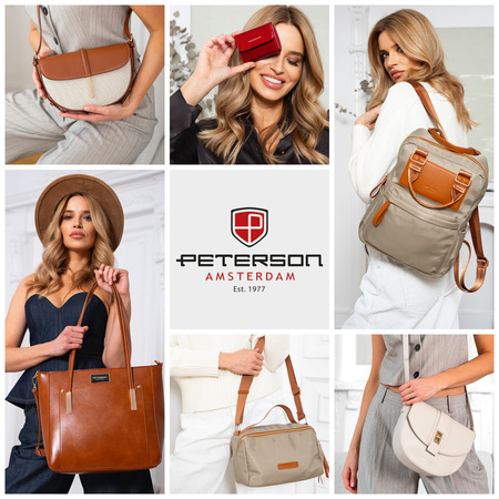 Kompaktowa, beżowa kosmetyczka damska z botanicznym printem - Peterson