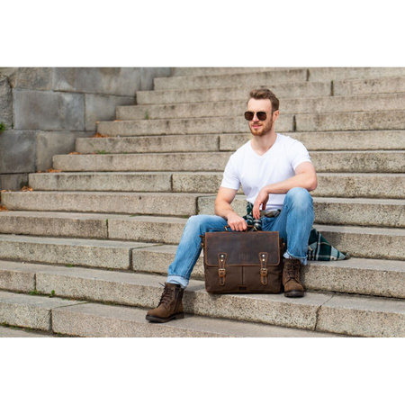 Torba męska na ramię Paolo Peruzzi z naturalnej skóry i canvasu