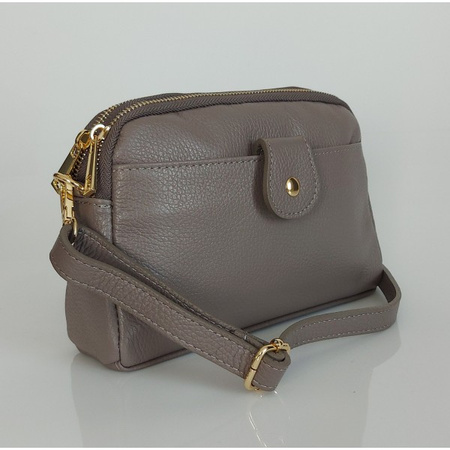 Listonoszka skórzana Vera Pelle, dwie komory, szara, złote okucia