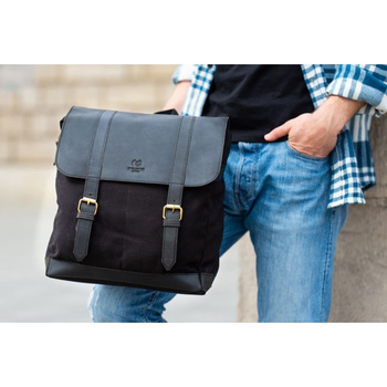 Plecak męski vintage Paolo Peruzzi T-29-BL z płótna i skóry