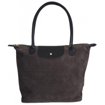 Torba shopper XL A4 zamszowa Vera Pelle szara z czarnym  VKA41GN