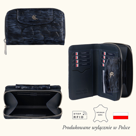 Portfel skórzany Canaletto – elegancki granatowy z ochroną RFID