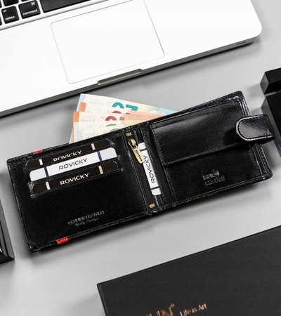 Skórzany portfel męski z systemem RFID - Rovicky