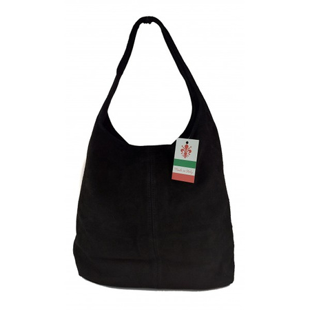 Zamszowy worek , Włoska skórzana torba xl a4  Czarny shopper bag W356N