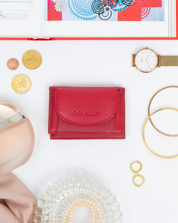 Portfel damski Rovicky ze skóry naturalnej, czerwony, mały, casualowy