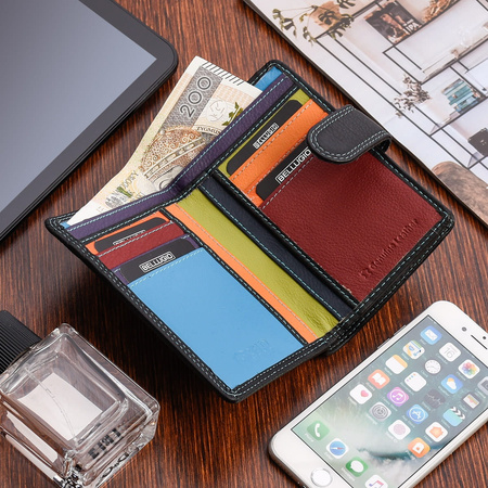 Portfel damski kolorowy poręczny skórzany Bellugio - czarny