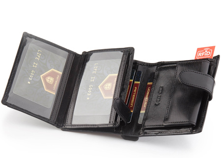 Portfel skórzany z RFID - Peterson, duży i elegancki w czerni