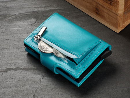 Portfel SOHO Zip wykonany z delikatnej, ekskluzywnej skóry Italia turkusowy