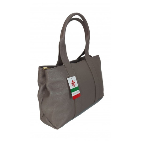 Torba skórzana na ramię XL, Vera Pelle, Szara, Made in Italy