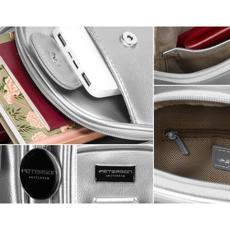 Saszetka damska Peterson srebrna z eko skóry na ramię crossbody