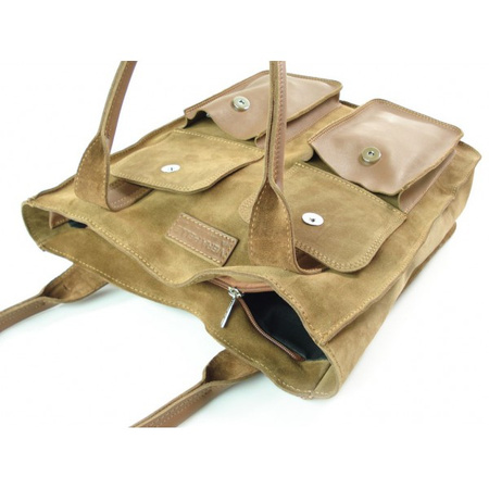 Torba skórzana XXL Vera Pelle zamszowa, pojemna, Camel BYC88C