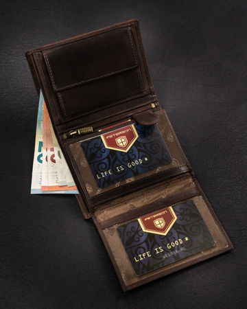 Portfel męski ze skóry naturalnej - Peterson, duży, pionowy, brązowy