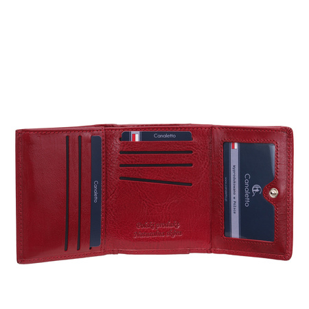 Mały czerwony portfel damski Canaletto z naturalnej skóry licowej z RFID - elegancja i bezpieczeństwo PD2000cs165 RFID