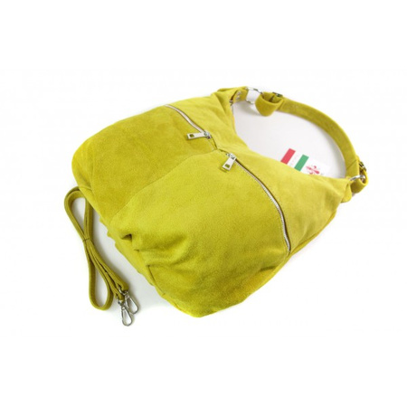 Klasyczny worek na ramię ,zamki suwaki XL A4  Shopper bag zamsz naturalny żółta  W345GL2