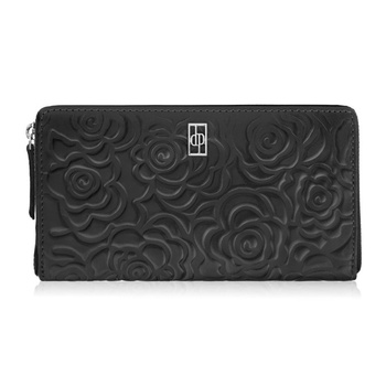 Czarny portfel damski ze skóry naturalnej w kwiaty Paolo Peruzzi AL-13-BL