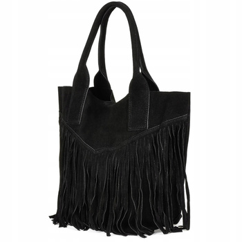 Torebka damska skórzana zamszowa A4 frędzel duża