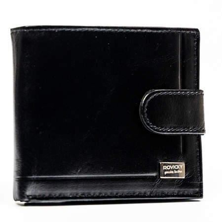 Portfel męski skórzany czarny Rovicky z zatrzaskiem i RFID