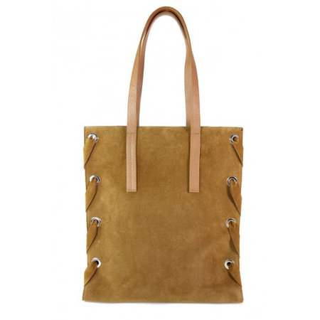 Zamszowa torba Shopper bag ,duży worek, kółka,  Vera Pelle pojemny Camel  WK745C