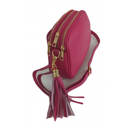 Torebka listonoszka trzykomorowa z frędzelkiem Vera Pelle Fuksja