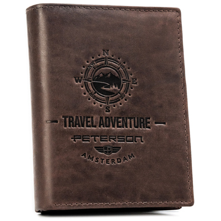Portfel męski ze skóry naturalnej - Peterson, duży, pionowy, brązowy