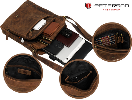 Listonoszka męska brązowa z naturalnej skóry - Peterson
