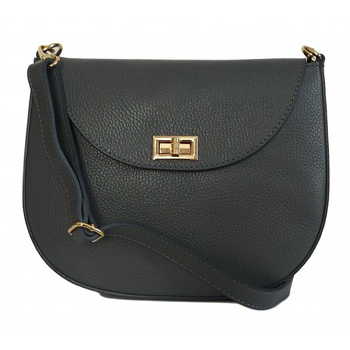 Listonoszka skórzana Vera Pelle podkówka, szara, złote okucia