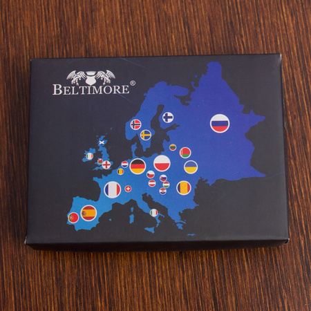Portfel męski skórzany pionowy brązowy mały Beltimore RFiD premium skóra