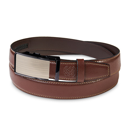 Skórzany pasek męski AUTOMATIC 100-115-cm brazowy