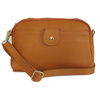Listonoszka skórzana Vera Pelle Camel z dwiema komorami złotymi okuciami