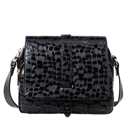 Listonoszka Canaletto z kroplami, czarna skórzana z złotymi detalami