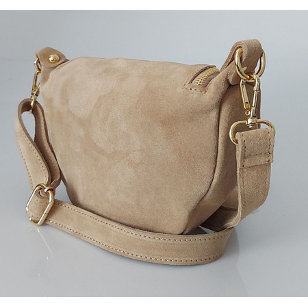 Listonoszka zamszowa Vera Pelle z złotymi okuciami Beżowa LN633T