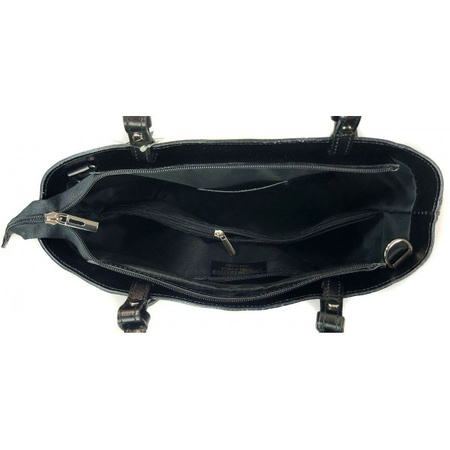 Torebka na ramię Vera Pelle ,Włoski skórzany kuferek format A4, Czarna  KM446N