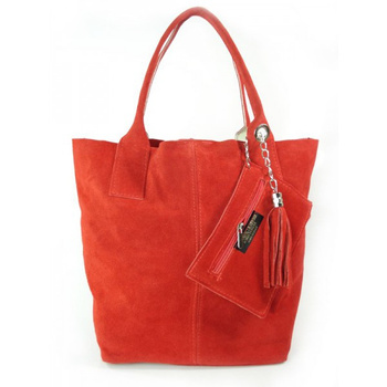 ZAMSZ NATURALNY WŁOSKA TORBA XL A4  SHOPPER BAG  SKÓRZANA CZERWONA W567R