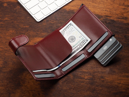 Portfel SOLO wykonany z miękkiej w dotyku skóry Italia wiśniowy