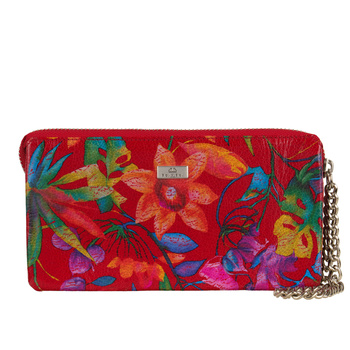 Portfel damski skórzany BajuBaj czerwony, duży z RFID i ozdobnym łańcuszkiem