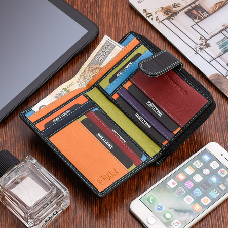 Portfel skórzany damski Bellugio kolorowy - czarny