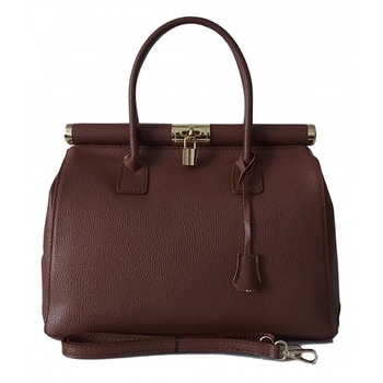 Duży kufer- torba kłódka A4 Włoska Vera Pelle , Brązowy AL35M