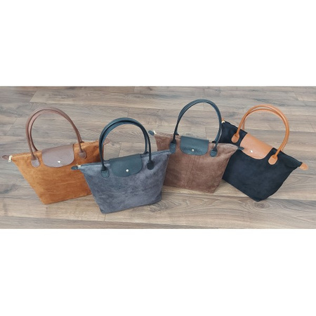 Torba shopper XL A4 zamszowa Vera Pelle szara z czarnym VKA41GN