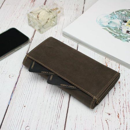 Portfel damski skóra nubuk Wild Tiger - ciemnobrązowy